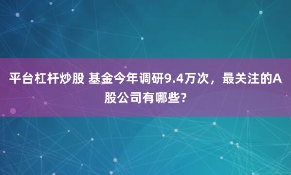 平台杠杆炒股 基金今年调研9.4万次，最关注的A股公司有哪些？