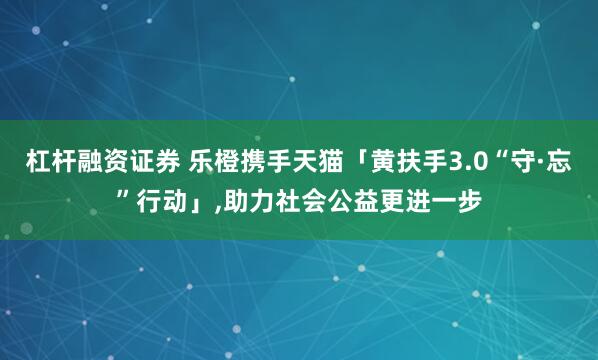 杠杆融资证券 乐橙携手天猫「黄扶手3.0“守·忘”行动」,助力社会公益更进一步